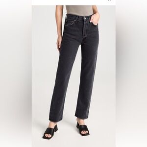 Agolde High Rise Cropped Straight Leg Black Denim Jeans